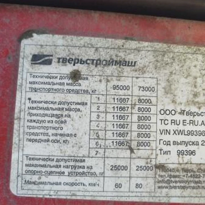 Специализированный, полуприцеп-тяжеловоз ТВЕРЬСТРОЙМАШ TVERSTROYMASH 99396, 2022, Идентификационный номер: XWL99396EN0001633.
